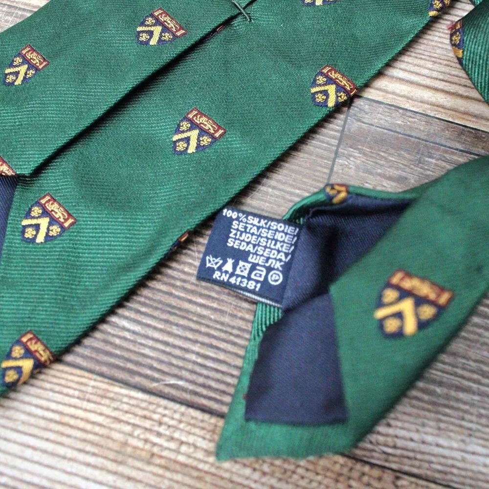 VTG Polo Ralph Lauren Tie Made Italy Green Crest Silk Repp Club 3.5